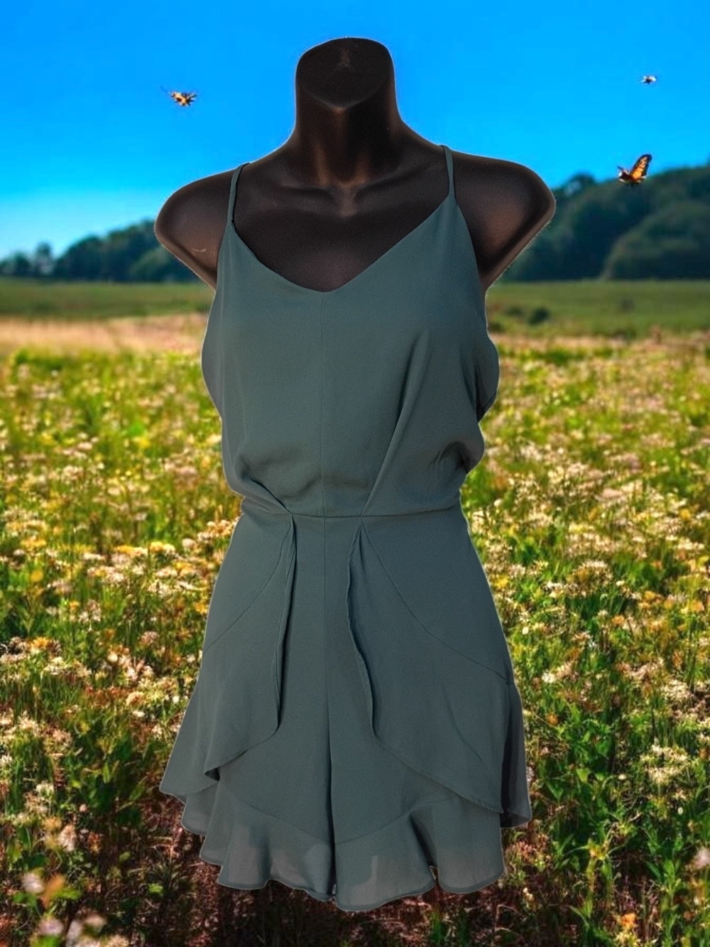 Joteisy Lightweight Chiffon olive green Short romper